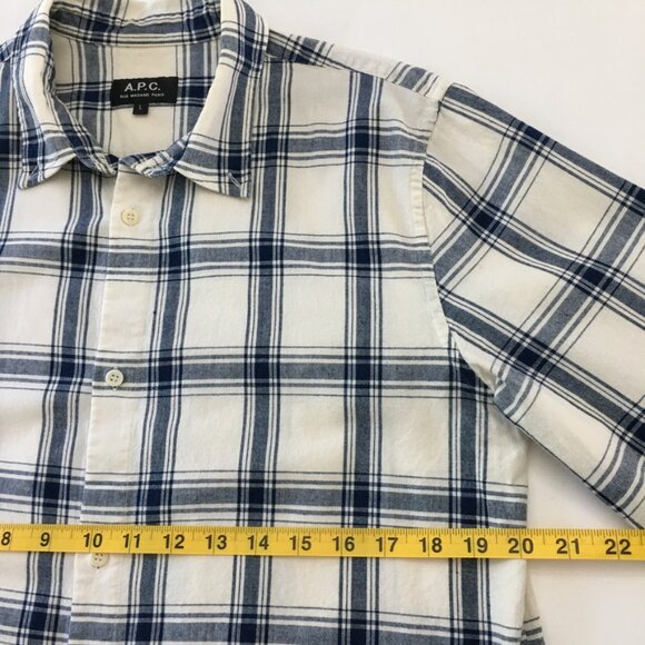 A.P.C. Mens Large 100% Cotton Checked Button Down Collar Shirts Navy Blue/White - Picture 12 of 15